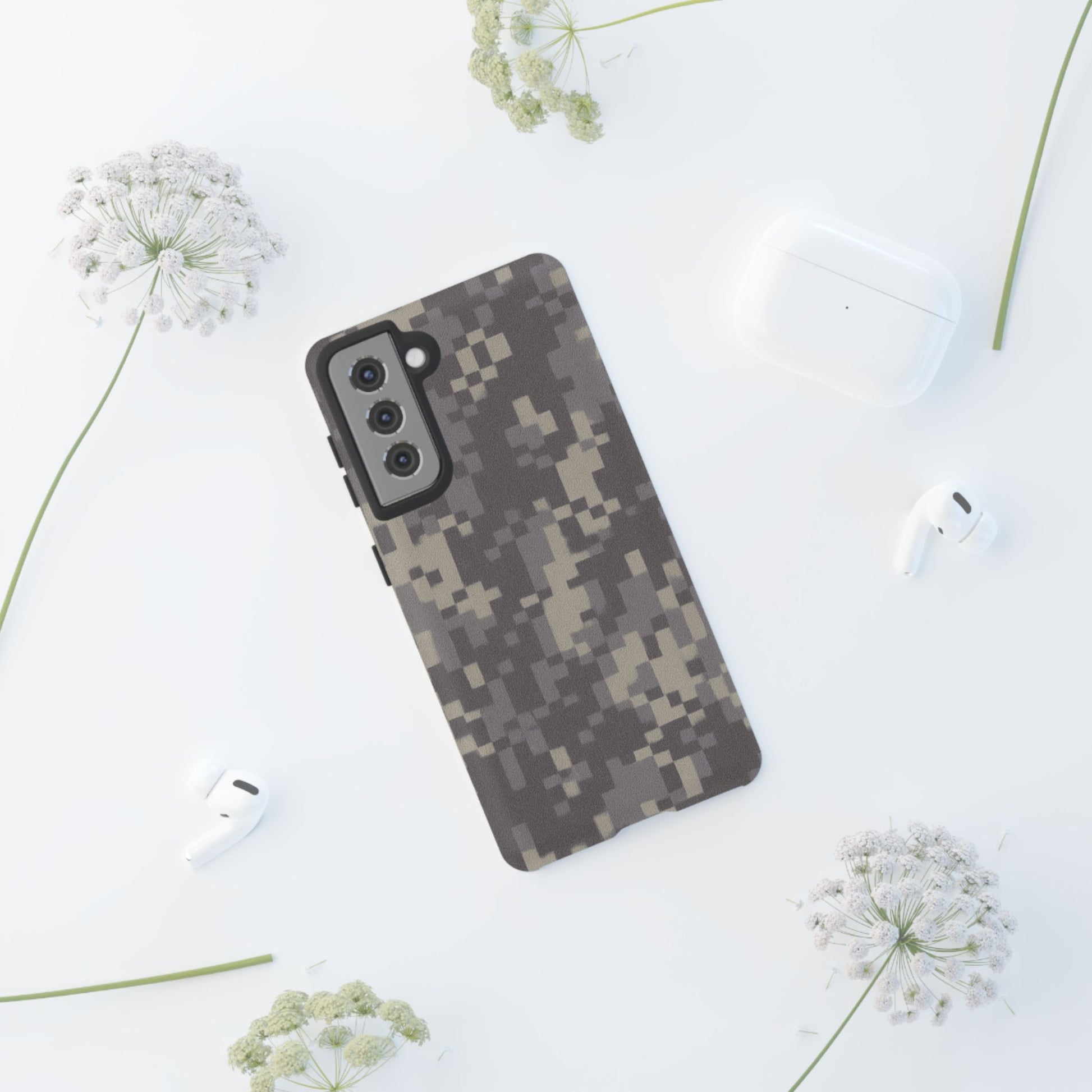 Digital camouflage tough phone case by Printify, rugged protective cover for smartphones with a rugged camo design.
