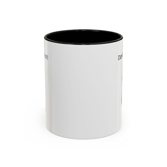Ceramic cat coffee mug with "Don't rush, it's hot!" message in 11 oz size, featuring a playful cat design on a white background.