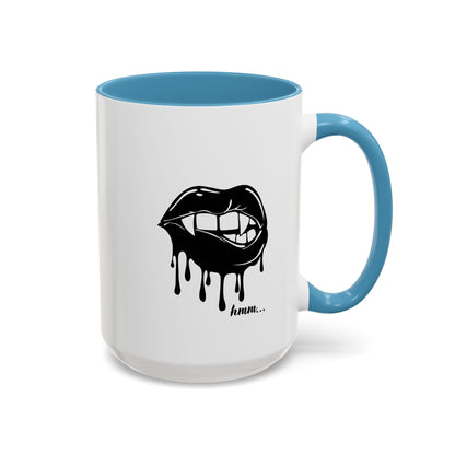 Black accent Dripping Bite coffee mug by Printify, 11oz or 15oz size, featuring a unique dripping bite design on a ceramic mug.