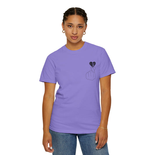 Unisex Heartbreak Garment-Dyed T-Shirt by Printify, casual and trendy for self-expression, featuring a relaxed fit and soft fabric.