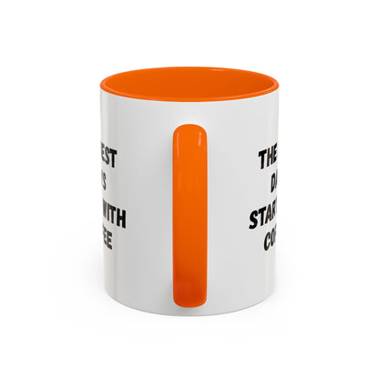 Ceramic coffee mug with "The Best Days Start With Coffee" quote, 11oz, white with black text, from Printify.