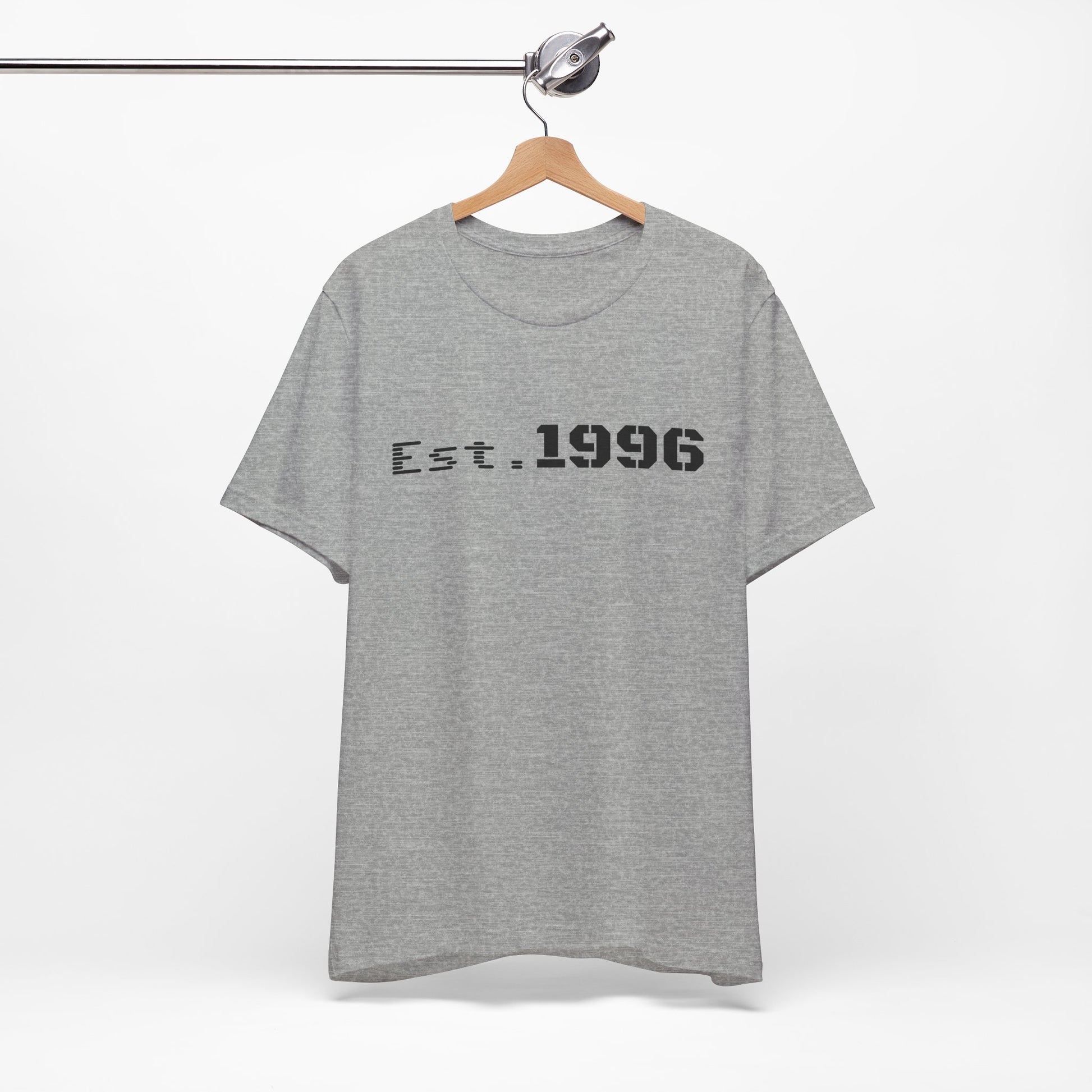 Vintage Est. 1996 T-shirt by Printify featuring a retro design, perfect for birthday gifts and celebrating birth years.