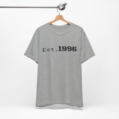 Vintage Est. 1996 T-shirt by Printify featuring a retro design, perfect for birthday gifts and celebrating birth years.