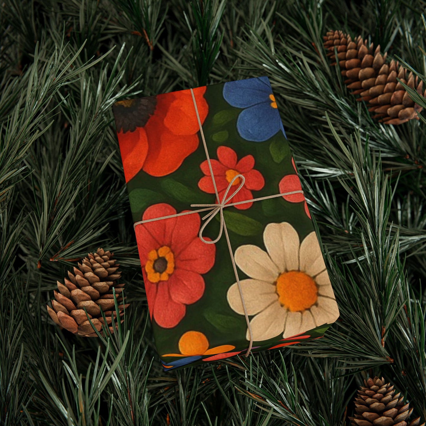 Floral Folk Art Wrapping Paper Roll — Bright Vintage Flower Gift Wrap