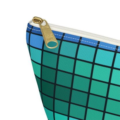 Teal Gradient Grid Accessory Pouch