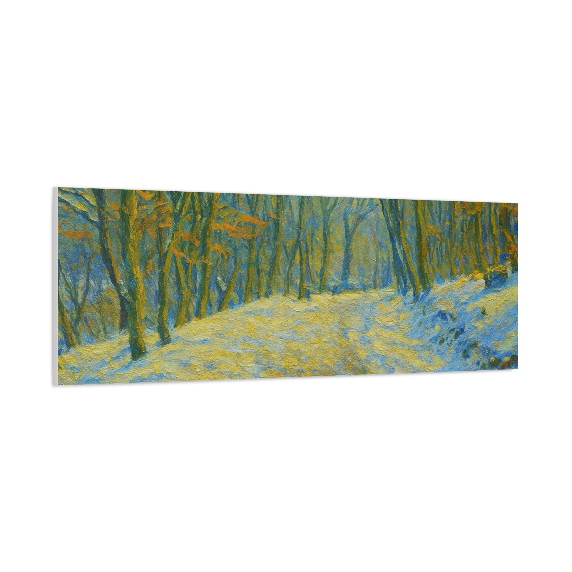 Winter landscape canvas wall art by Printify featuring a cozy nature scene, perfect for living room decor.