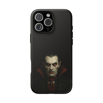 Gothic vampire portrait phone case for iPhone featuring a Dracula horror design by Printify, with dark, eerie artwork.