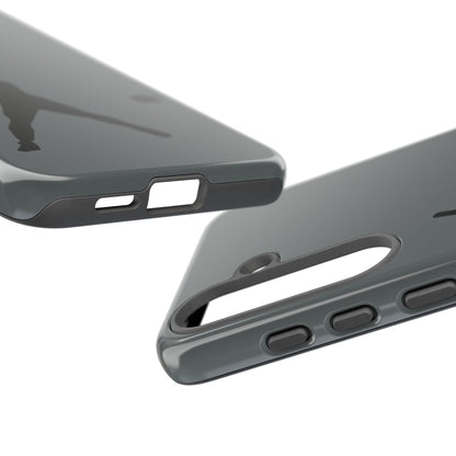 Black baseball silhouette tough phone case for iPhone, protective sporty design by Printify shown on a device.