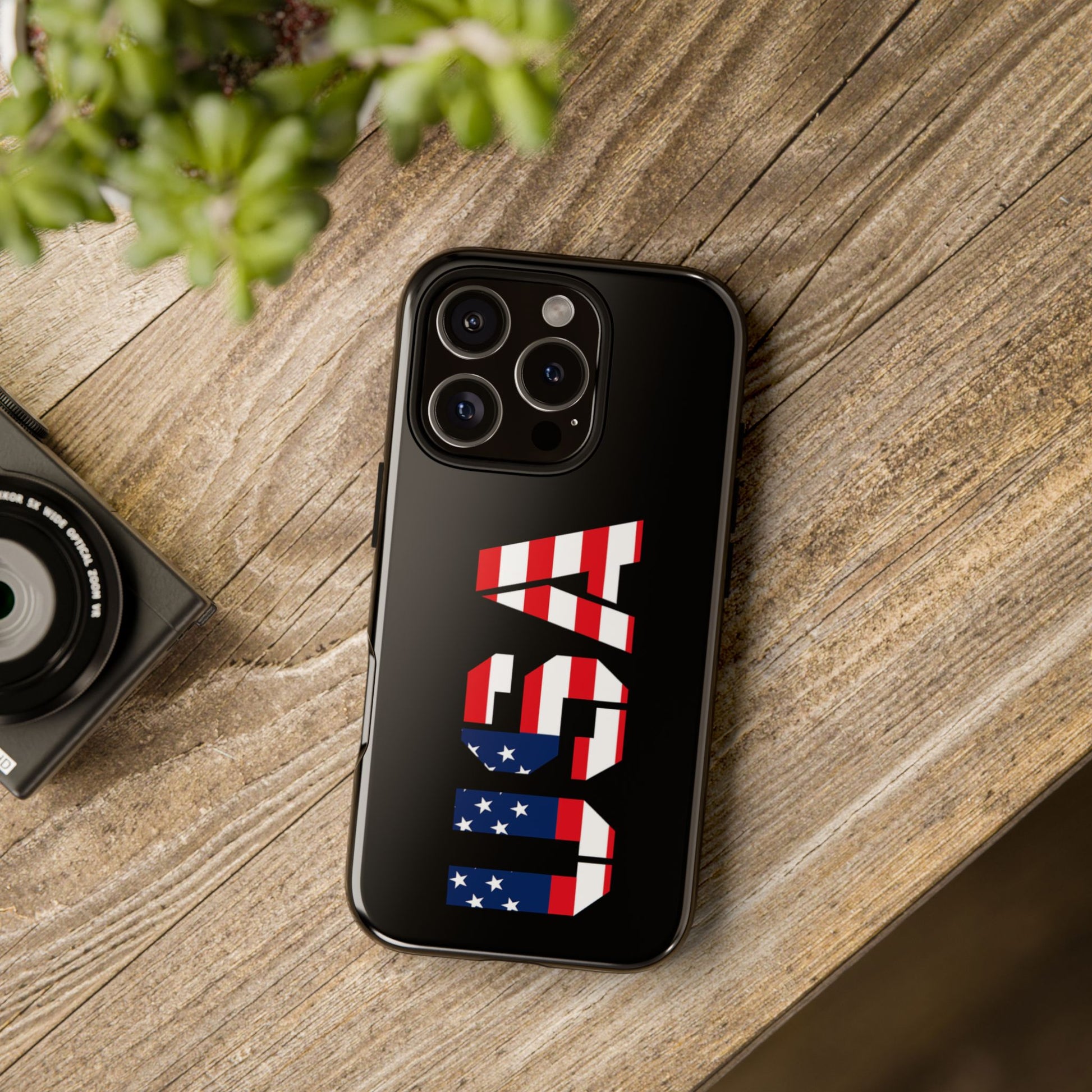 American flag phone case by Printify featuring a patriotic design, rugged protective case for smartphones.