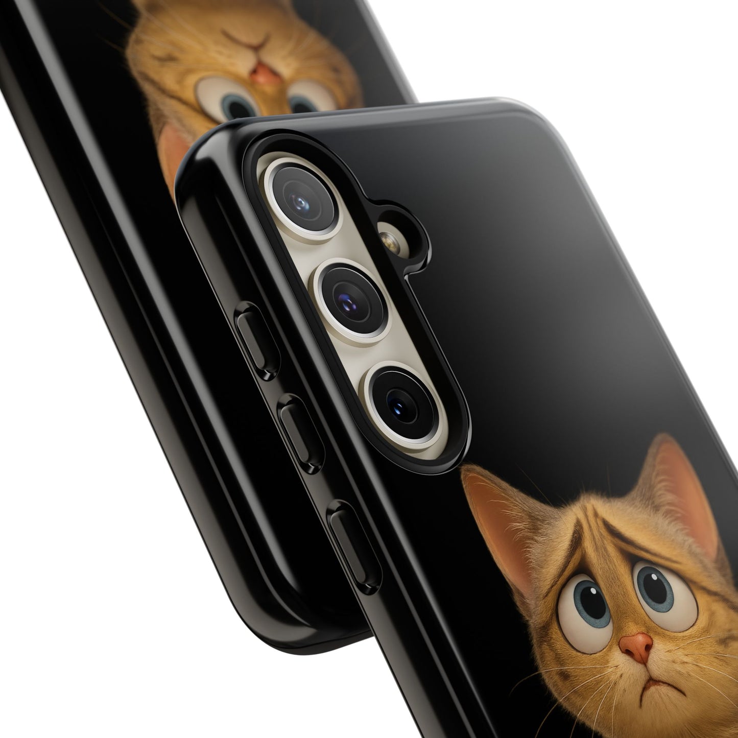 Cute sad kitty print phone case for iPhone, protective and stylish cat-themed accessory by Printify.