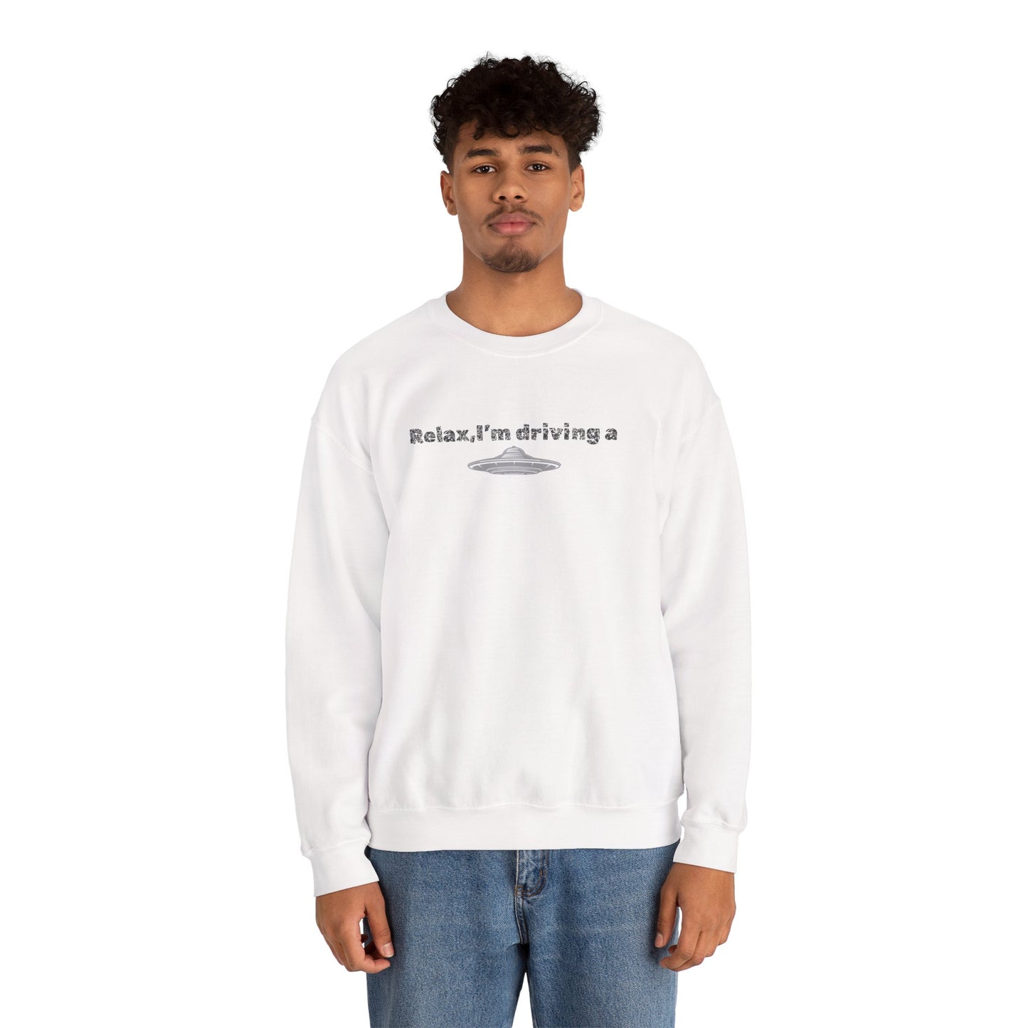 Relaxing UFO Driving Sweatshirt, Funny Gift for UFO Lovers, Unisex Crewneck Pullover, Casual Wear, Space Enthusiast Apparel