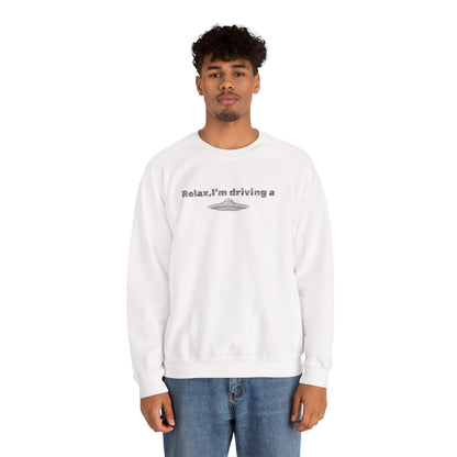 Relaxing UFO Driving Sweatshirt, Funny Gift for UFO Lovers, Unisex Crewneck Pullover, Casual Wear, Space Enthusiast Apparel