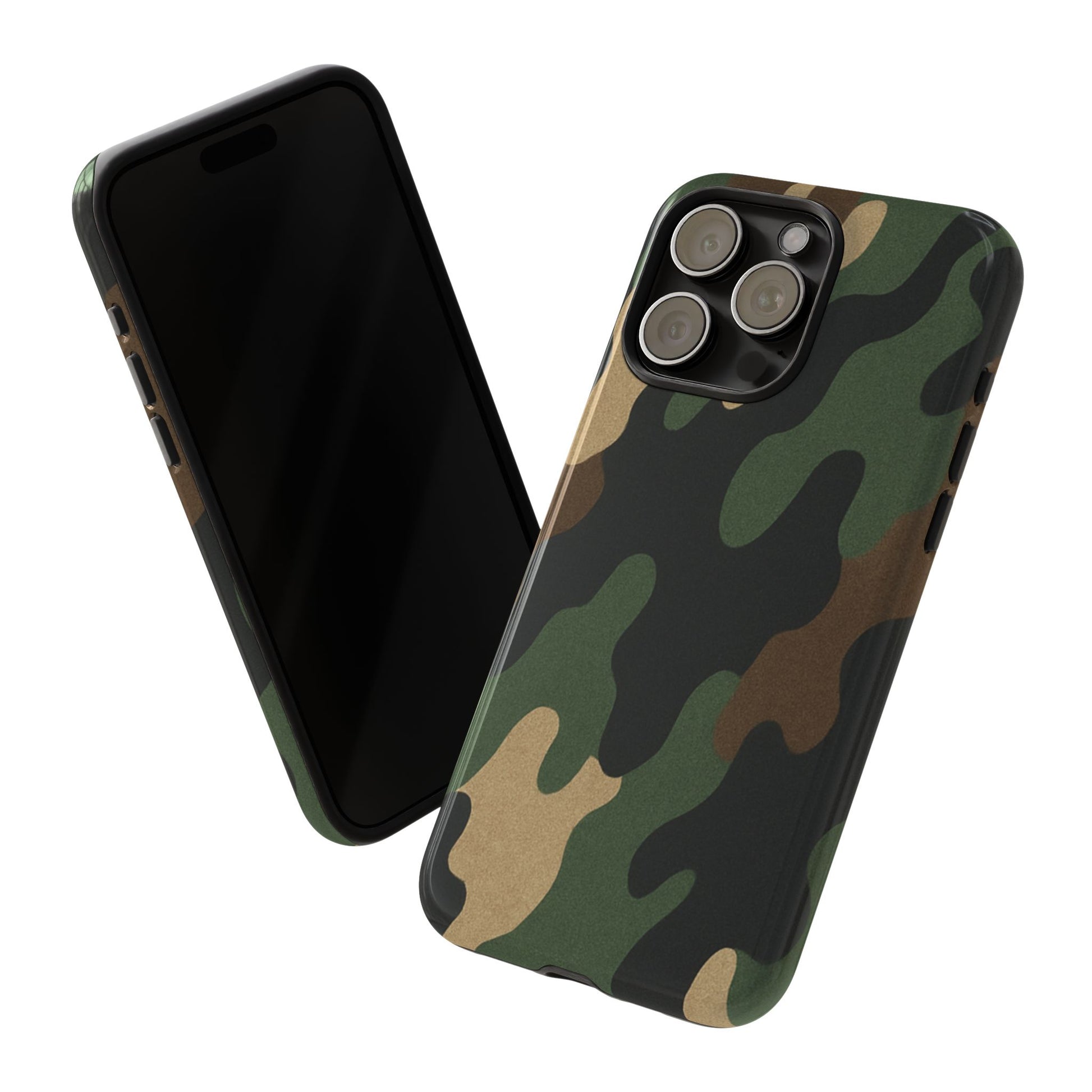 Military green camo tough phone case by Printify, rugged protective cover for smartphones with military-inspired camouflage design.