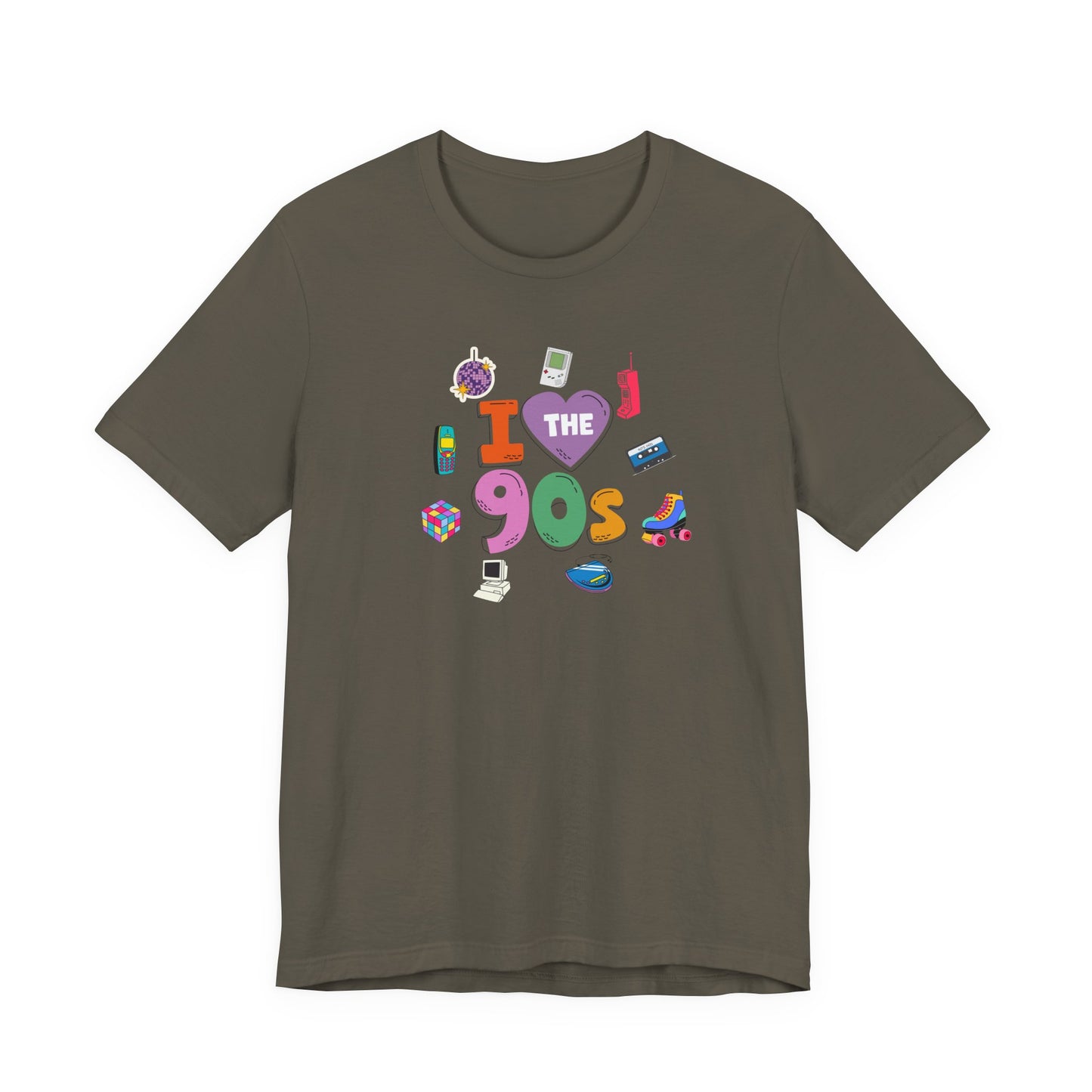 I  Love the 90's Short Sleeve Tee - Retro Graphic Tee, Vintage Style Shirt, Perfect for Casual Outings, 90s Nostalgia Apparel