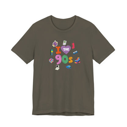 I  Love the 90's Short Sleeve Tee - Retro Graphic Tee, Vintage Style Shirt, Perfect for Casual Outings, 90s Nostalgia Apparel