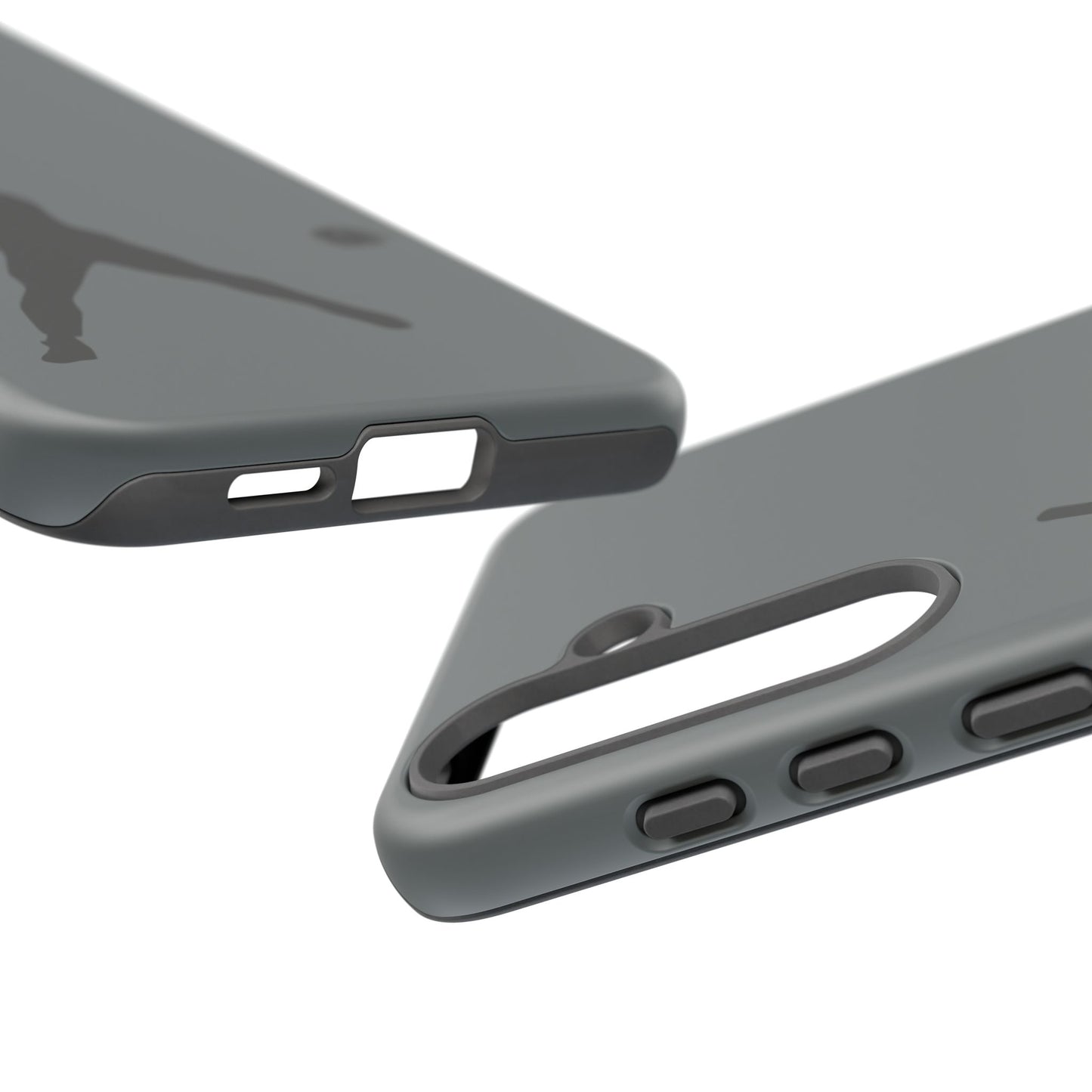 Silhouette of a baseball player on a protective sporty iPhone case by Printify, designed for durability and style.
