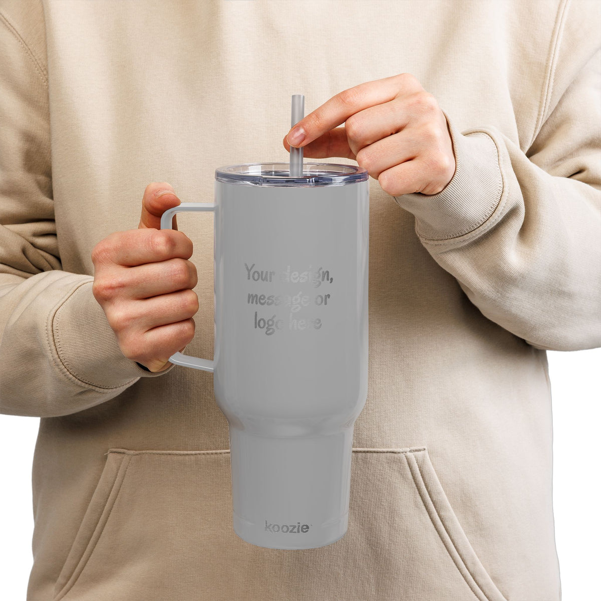 Custom engraved 40oz insulated tumbler with handle, lid and straw - view 18