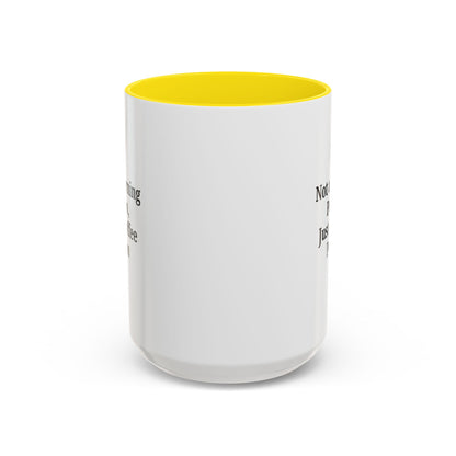 Ceramic coffee mug with the phrase "Not a Morning Person, Just a Coffee Person" in black lettering on a white background.