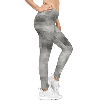 Gray watercolor tie-dye leggings for women featuring an all-over print, casual yoga pants from Printify.
