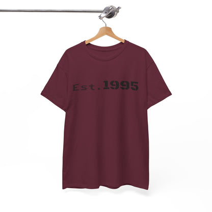 Vintage minimalist Est. 1995 T-shirt by Printify featuring clean design and bold "Born in 1995" text on a classic cotton tee.