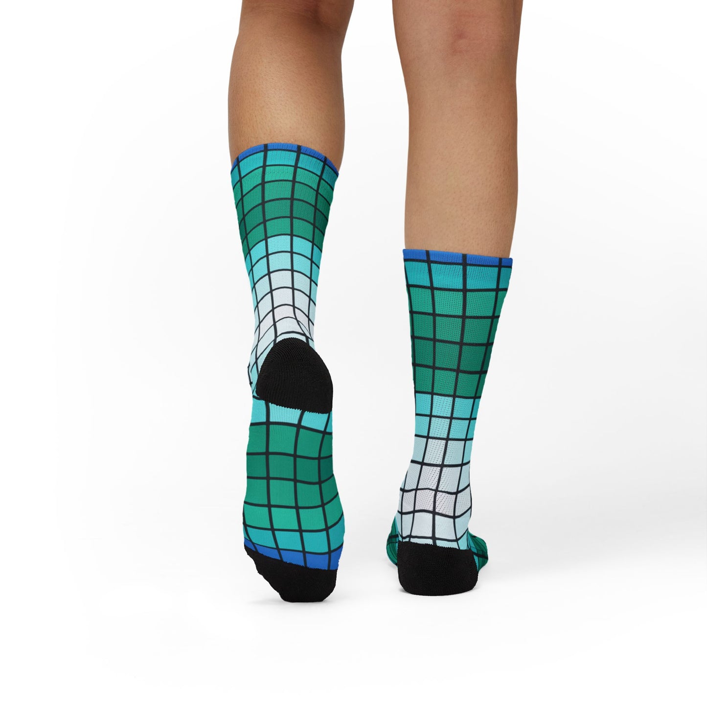 Teal Gradient Grid Socks | Sublimation Patterned Socks