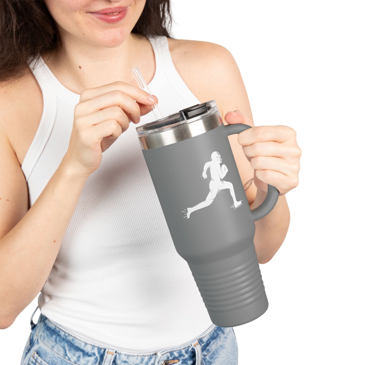 Football Player Coffee Tumbler, Insulated Travel Mug for Active Lifestyles, Sporty Drinkware for On-the-Go, Perfect Gift for Athletes