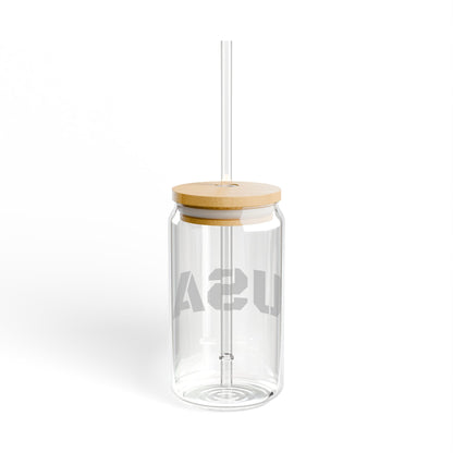 USA 16oz Sipper Glass with Bamboo Lid & Straw – Patriotic Reusable Drink Tumbler
