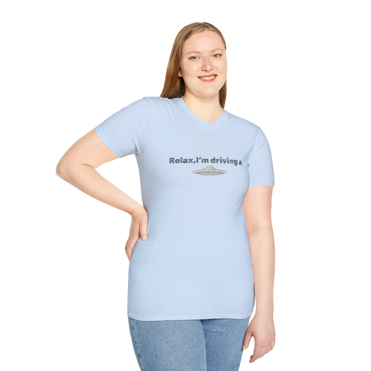 Funny alien graphic T-shirt from Printify featuring a sci-fi inspired UFO design on a casual tee.