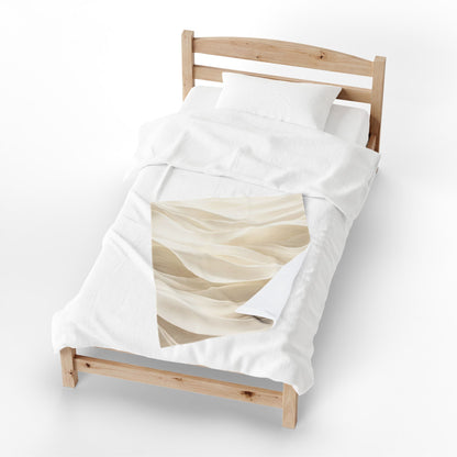 Neutral Abstract Waves Velveteen Plush Blanket | Beige Swirl Pattern