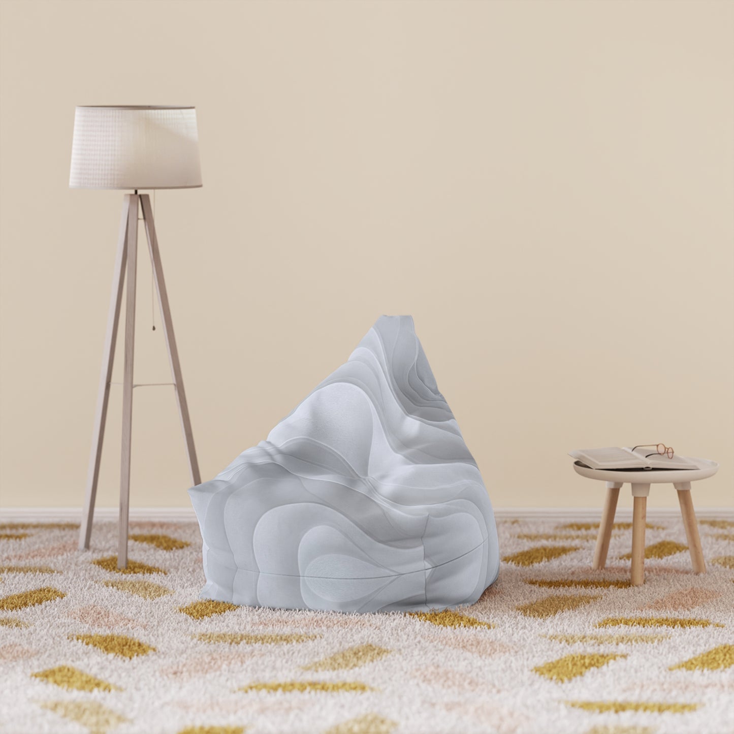 Abstract White Wave Pattern Bean Bag Chair Cover | Modern Geometric Home Decor