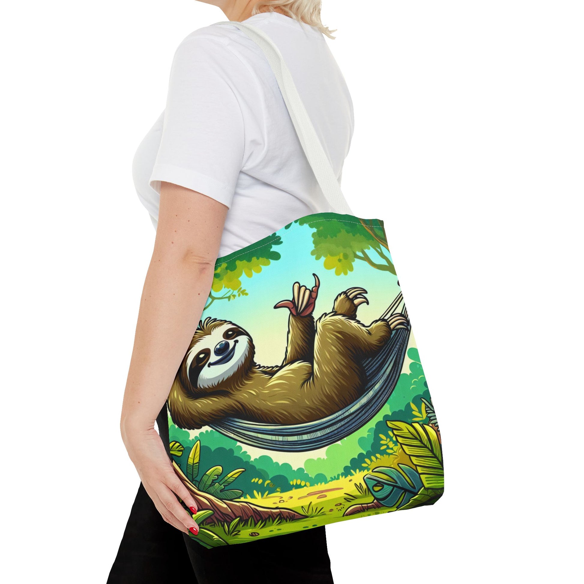 Eco-friendly sloth tote bag by Printify featuring a cute sloth design, perfect for animal lovers and casual outings.