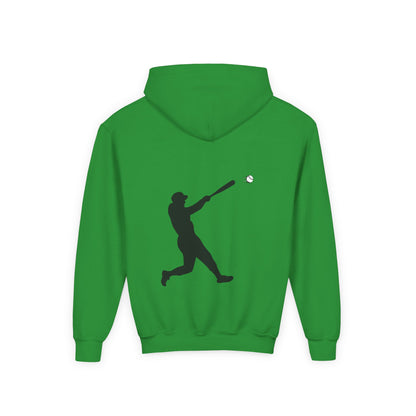 Youth baseball silhouette hoodie for kids, featuring a baseball player pullover design in comfortable kids' clothing from Printify.