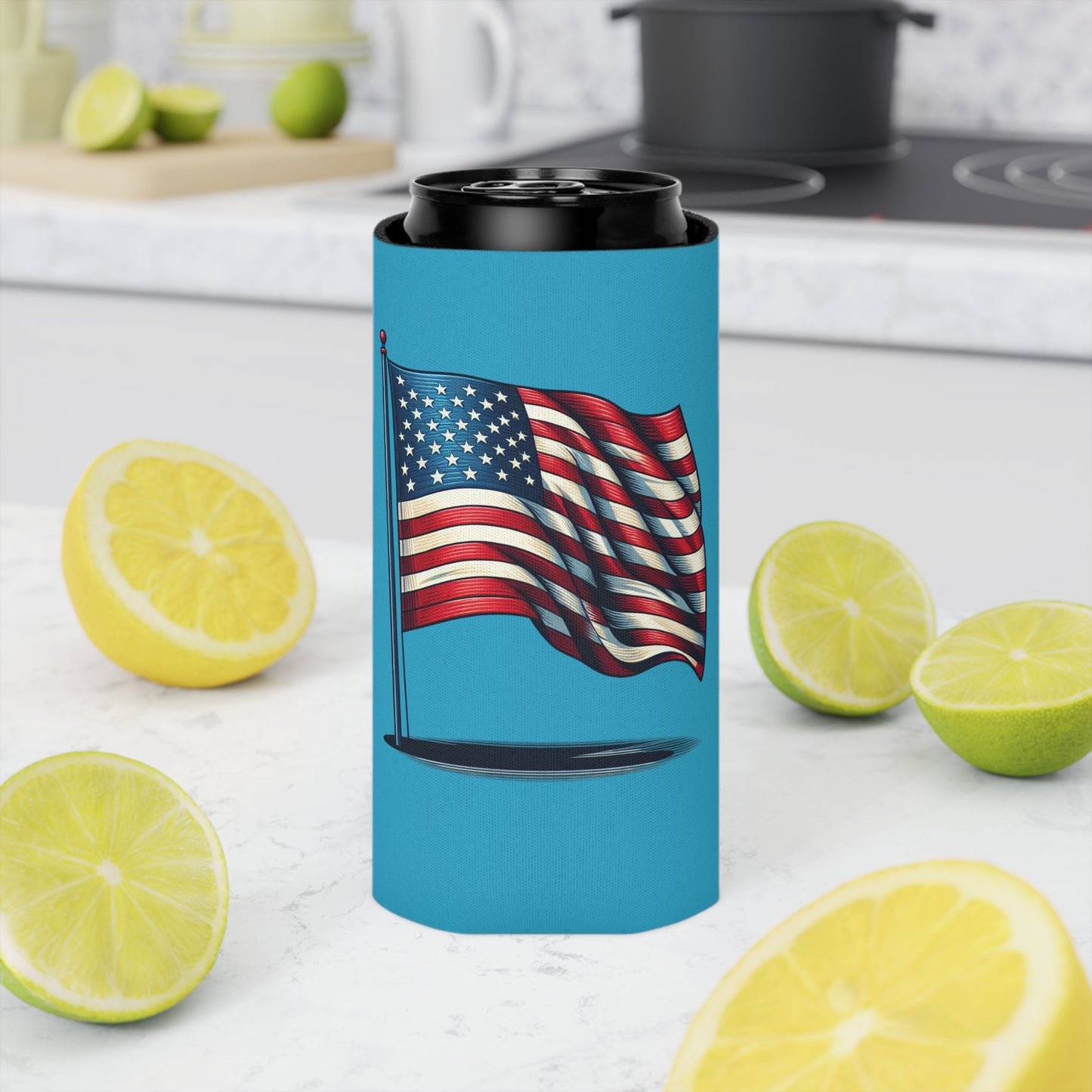 Patriotic Can Cooler, Summer BBQ Accessory, Independence Day Drink Holder, Americana Coaster, USA Party Favor - TRV