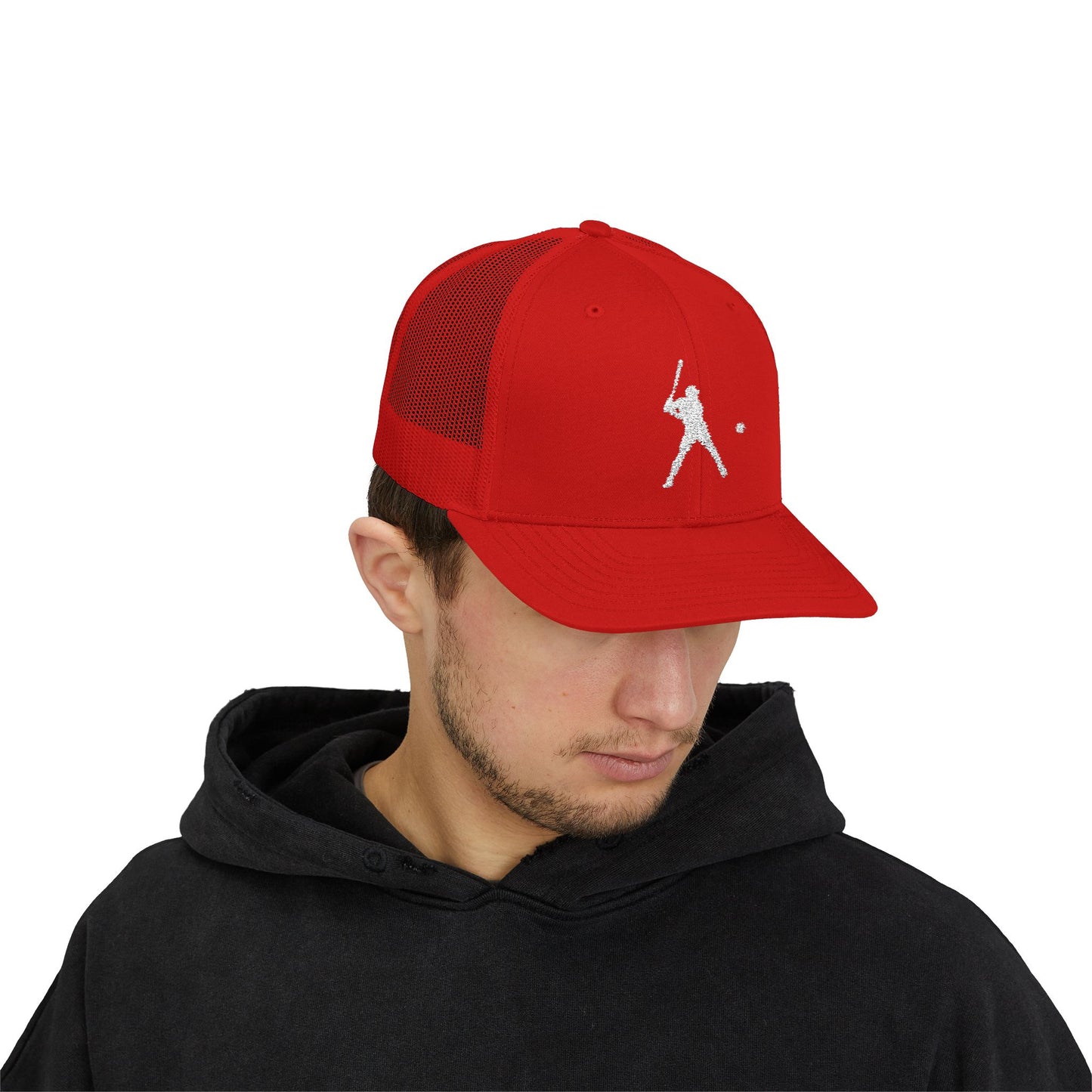 Vintage batter silhouette baseball snapback trucker cap by Printify, featuring a classic design and breathable mesh back.