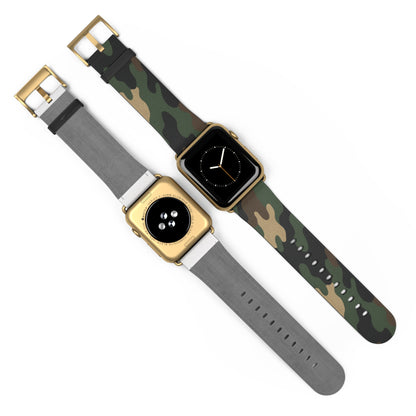 Green camouflage silicone Apple Watch strap from Printify, durable and flexible accessory for comfortable wear.