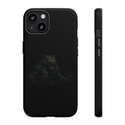 Werewolf phone case with dark monster graphic, rugged protective design, fits smartphone models, by Printify.