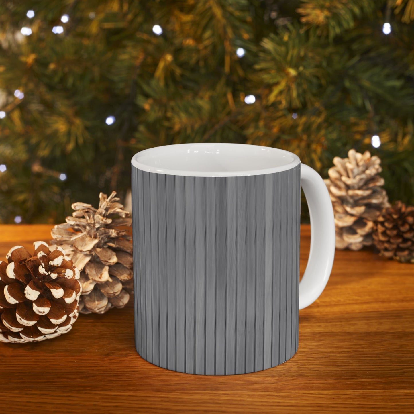 Gray Vertical Stripe Ceramic Mug — Modern Minimalist Coffee Cup (11oz, 15oz)