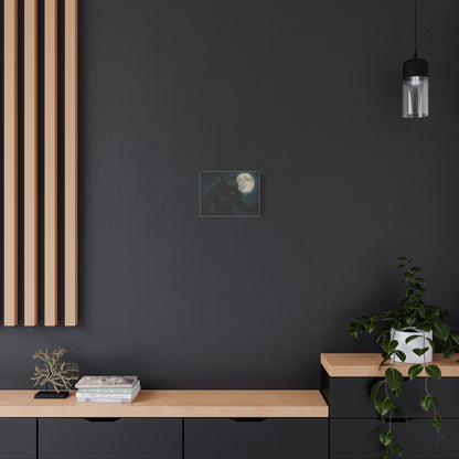 Spooky werewolf moon matte canvas print featuring a full moon, perfect as eerie wall art for Halloween or gothic decor.