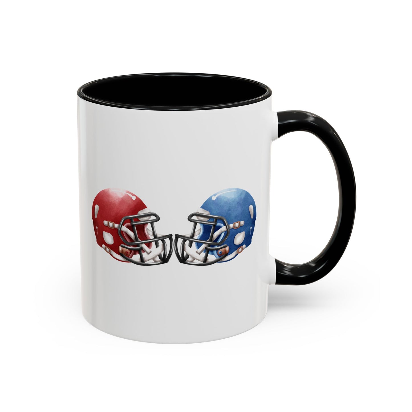 Football Helmet Coffee Mug — Red vs Blue Rivalry Accent Mug (11/15oz)