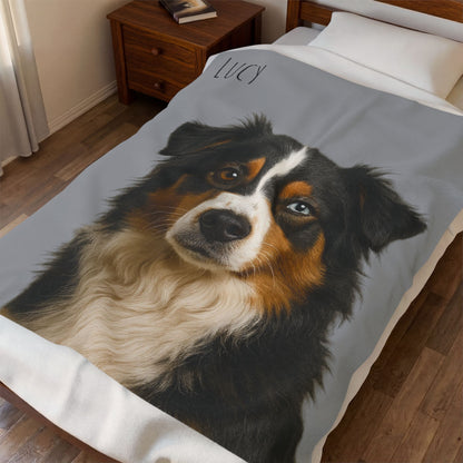 Personalized Aussie Dog Portrait Blanket | Velveteen Plush Blanket