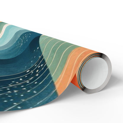 Abstract Wave Wrapping Paper Roll — Teal & Coral Modern Gift Wrap