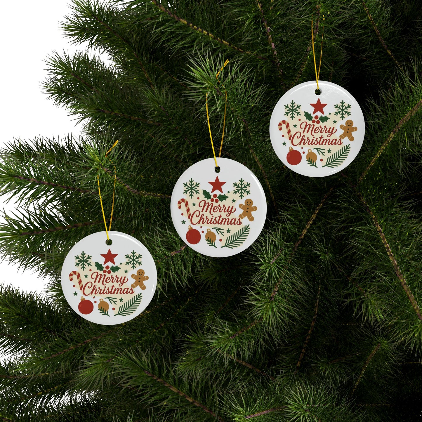 Double-sided Christmas ceramic ornament featuring gingerbread and candy cane designs, ideal for holiday tree decoration.