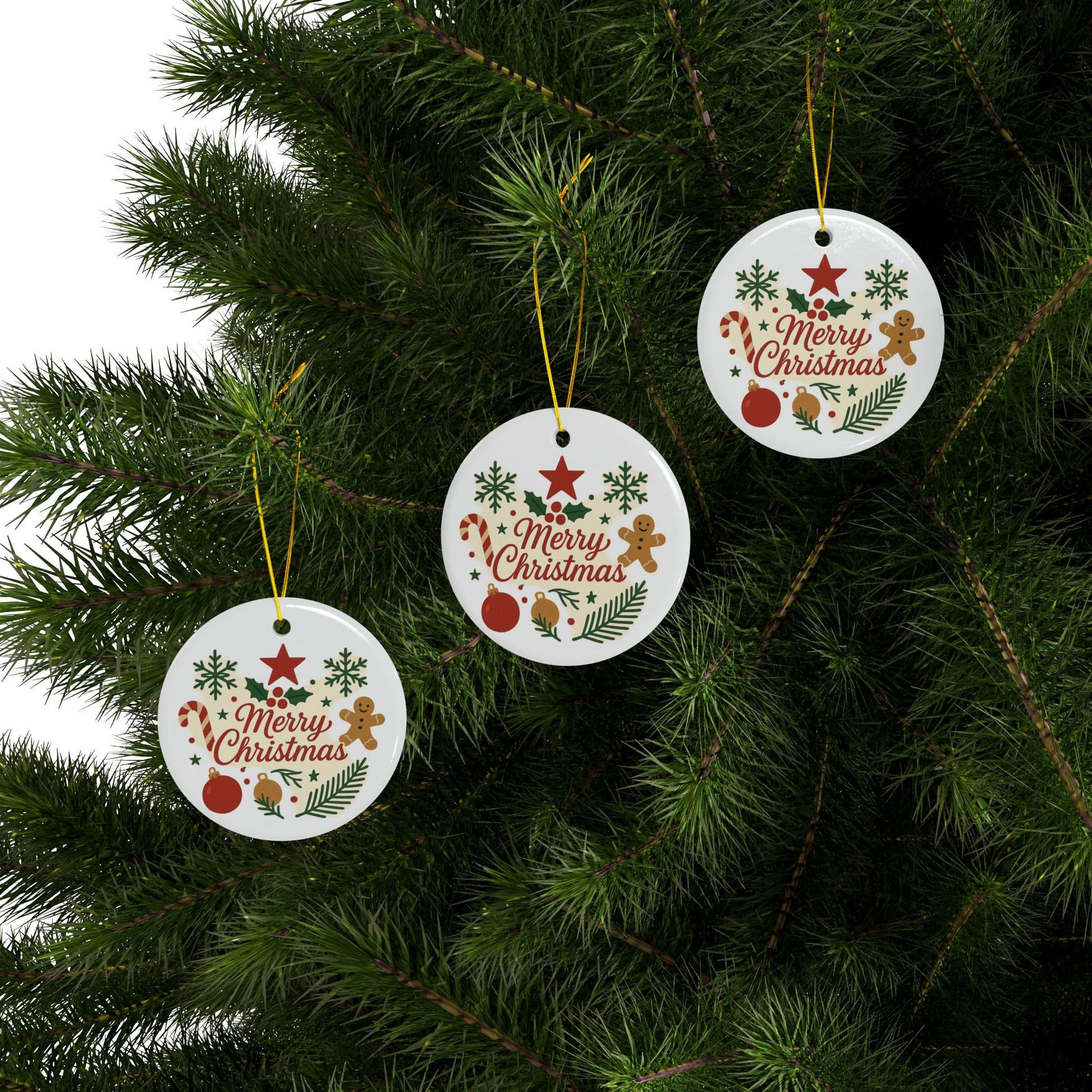 Double-sided Christmas ceramic ornament featuring gingerbread and candy cane designs, ideal for holiday tree decoration.