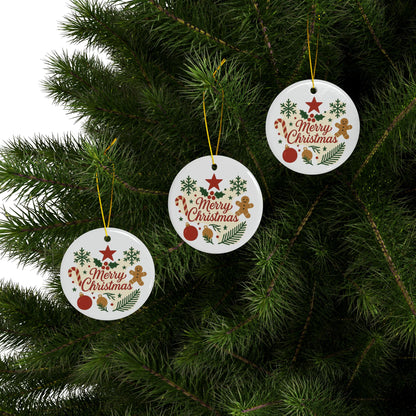 Double-sided Christmas ceramic ornament featuring gingerbread and candy cane designs, ideal for holiday tree decoration.