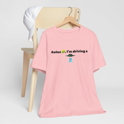 Alien Driving Unisex Tee - Fun Casual Shirt, Gifts for UFO Lovers, Quirky Humor T-Shirt, Perfect for Road Trips, Unique Birthday Present