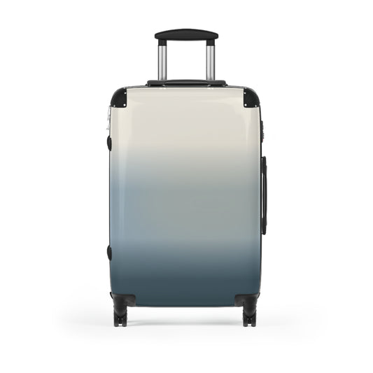 Gradient blue carry-on suitcase from Printify, ombre design, lightweight travel luggage with a durable hard shell.