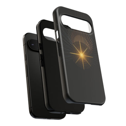 Tough Cases - Radiant Star Phone Case, Protective Black Shockproof Cover with Golden Light Design