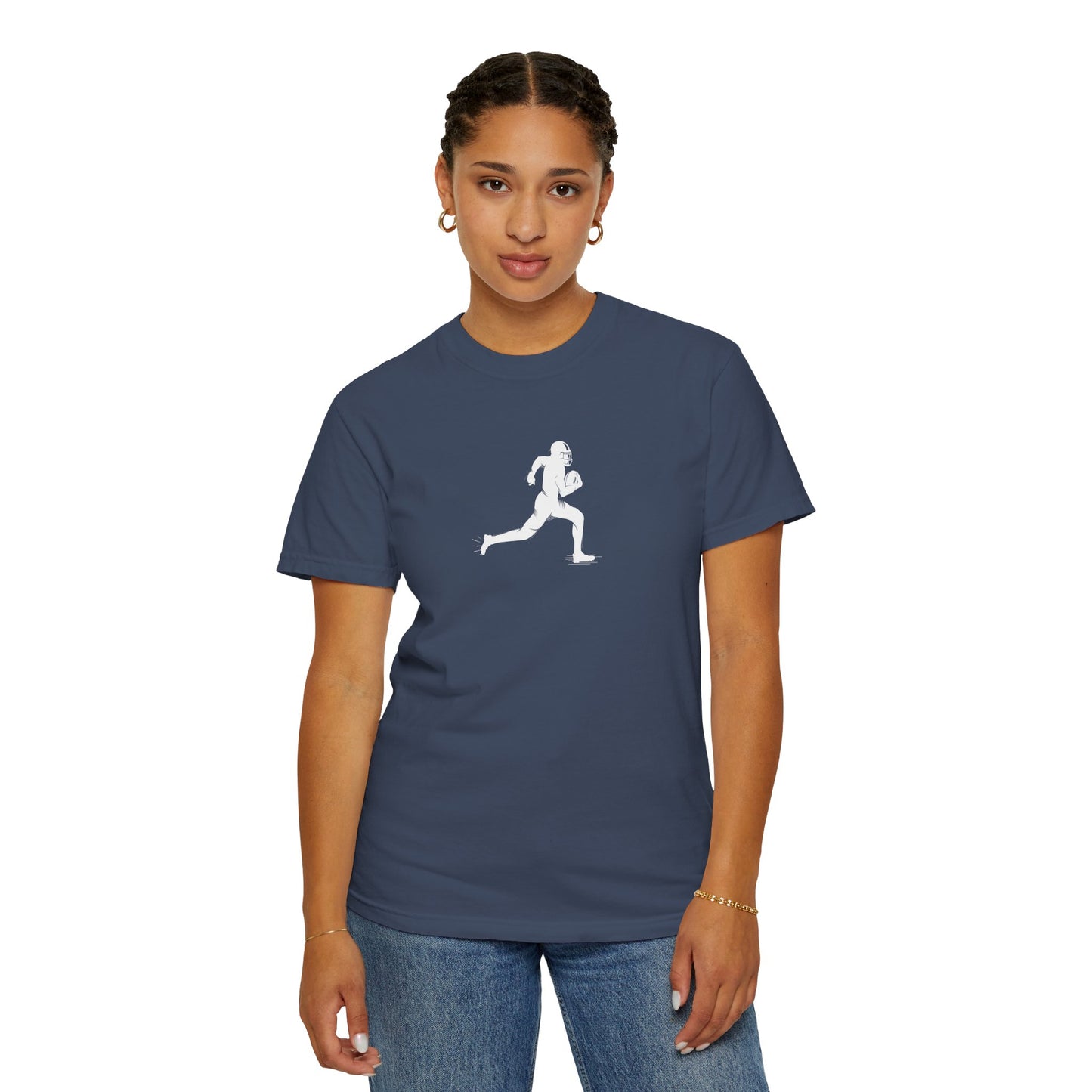 Sporty Unisex Garment-Dyed T-Shirt with Football Player Graphic, Activewear, Casual Wear, Gift for Runners, Fitness Apparel, Everyday Style