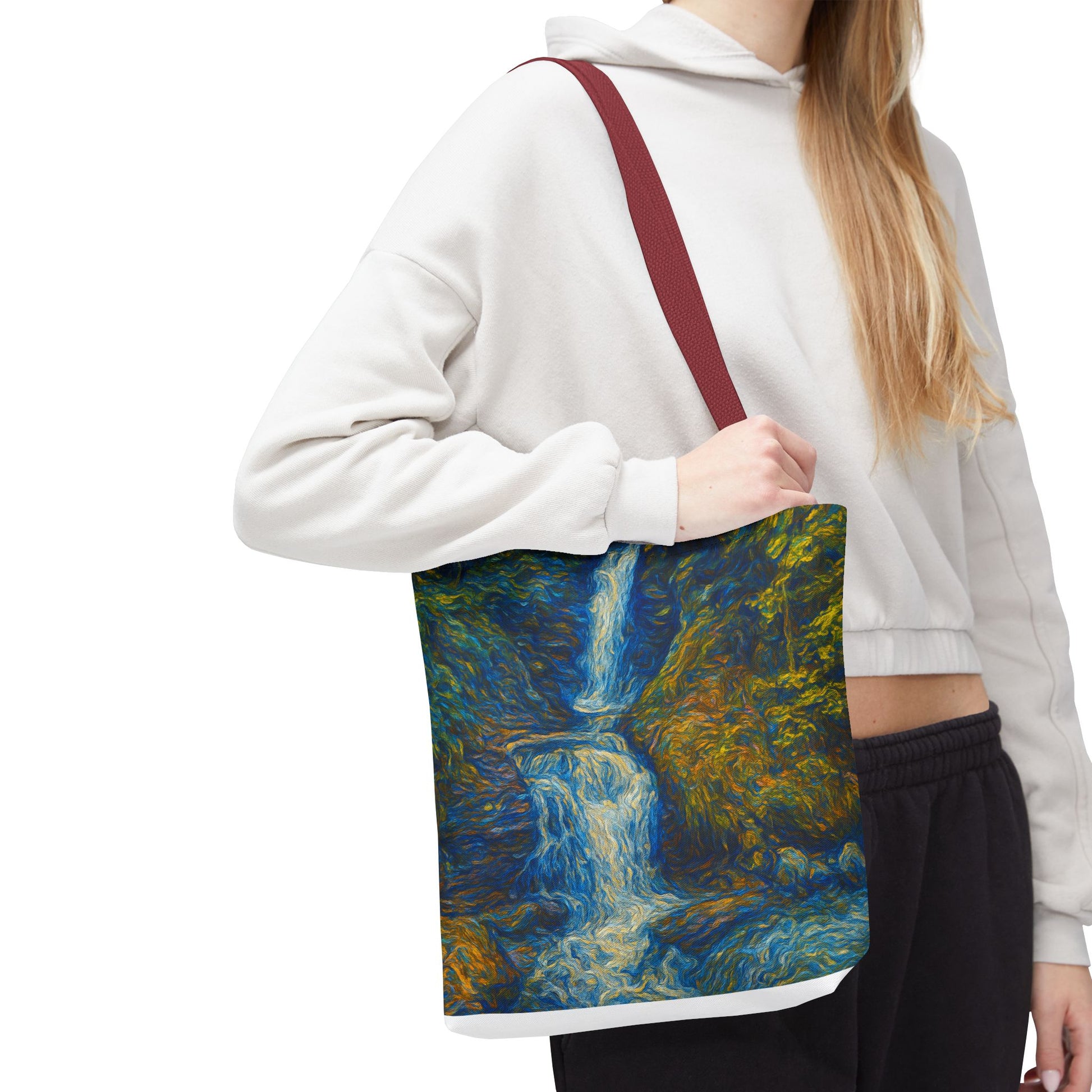 Nature-Inspired Tote Bag, Artistic Eco-Friendly Shopper, Waterfall Design, Reusable Market Bag, Gift for Nature Lovers - TRV