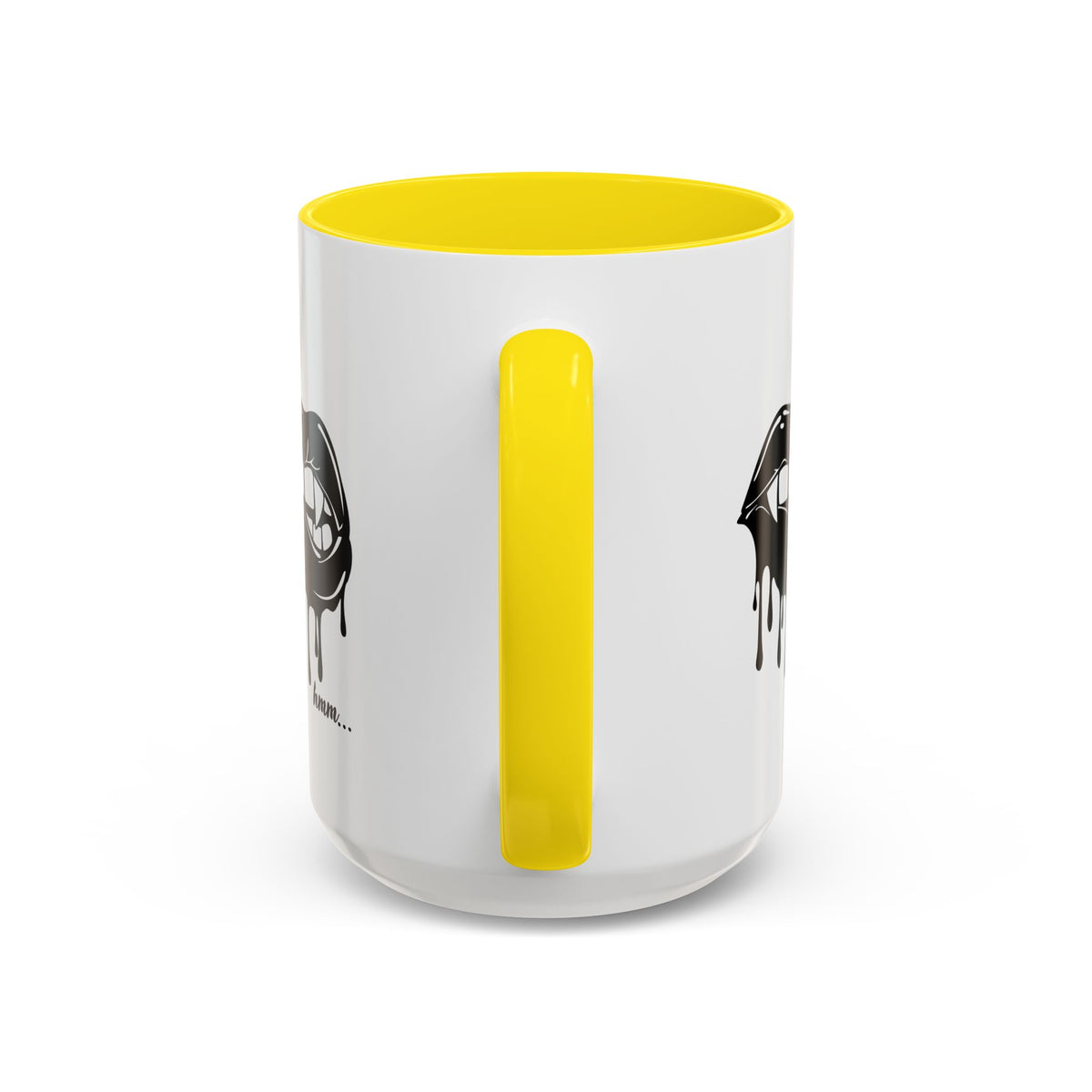 Black accent Dripping Bite coffee mug by Printify, 11oz or 15oz ceramic mug with a unique dripping design.